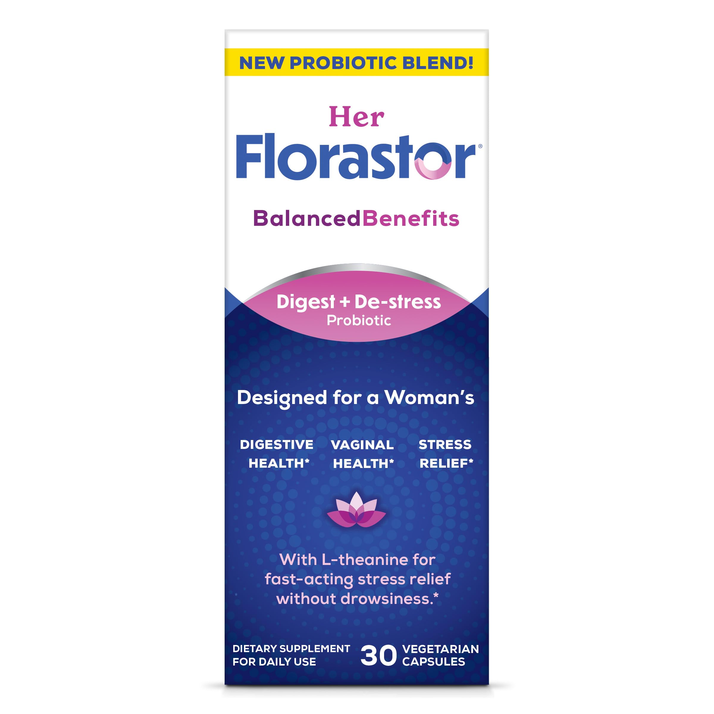 Florastor frontal del envase mostrando la marca y beneficios rápidos