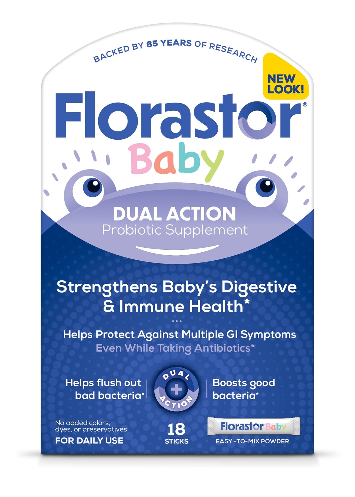 Florastor empaque frontal mostrando 18 sobres y facilidad de uso