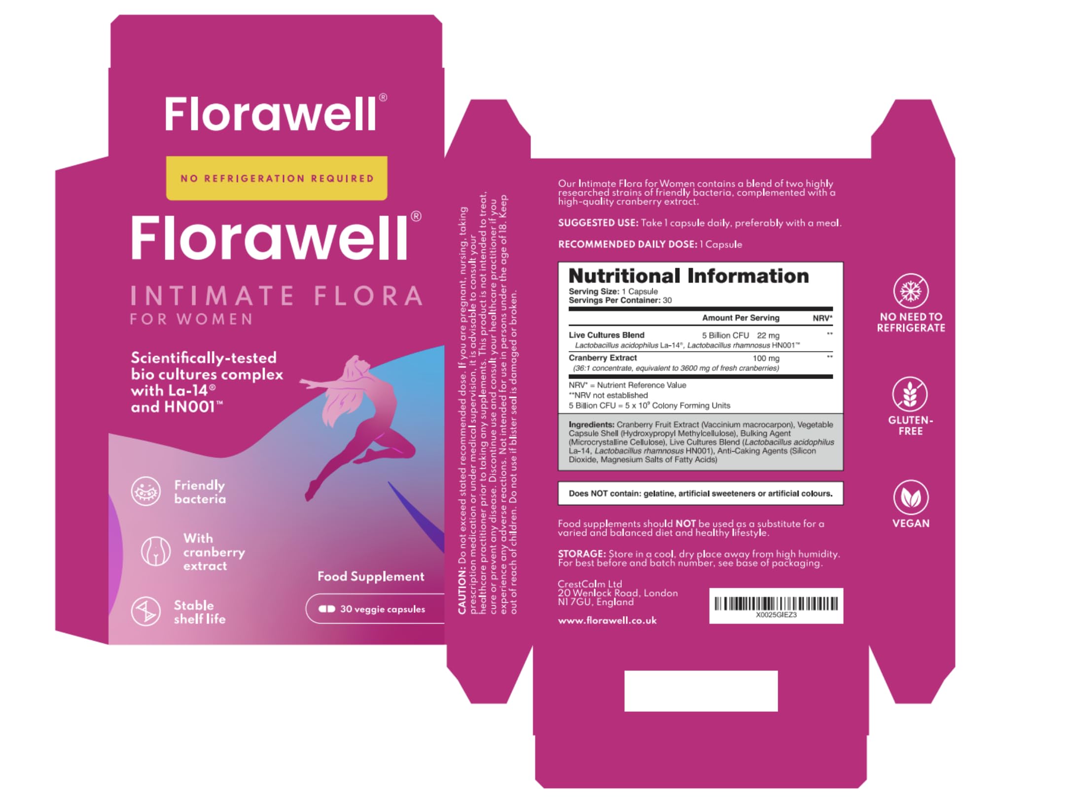 Florawell caja abierta mostrando cápsulas y blísteres para facilidad de uso