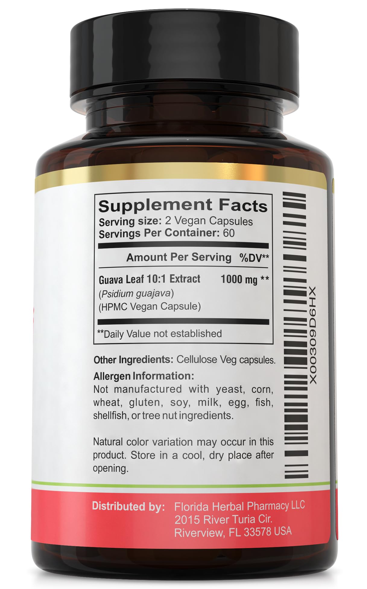Florida Herbal Pharmacy cápsulas en mano para mostrar tamaño y dosificación fácil