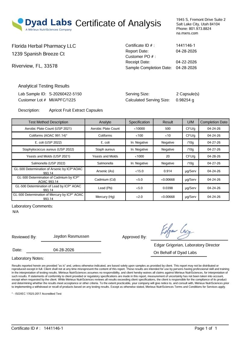 Florida Herbal Pharmacy frasco junto a regla para comparar tamaño