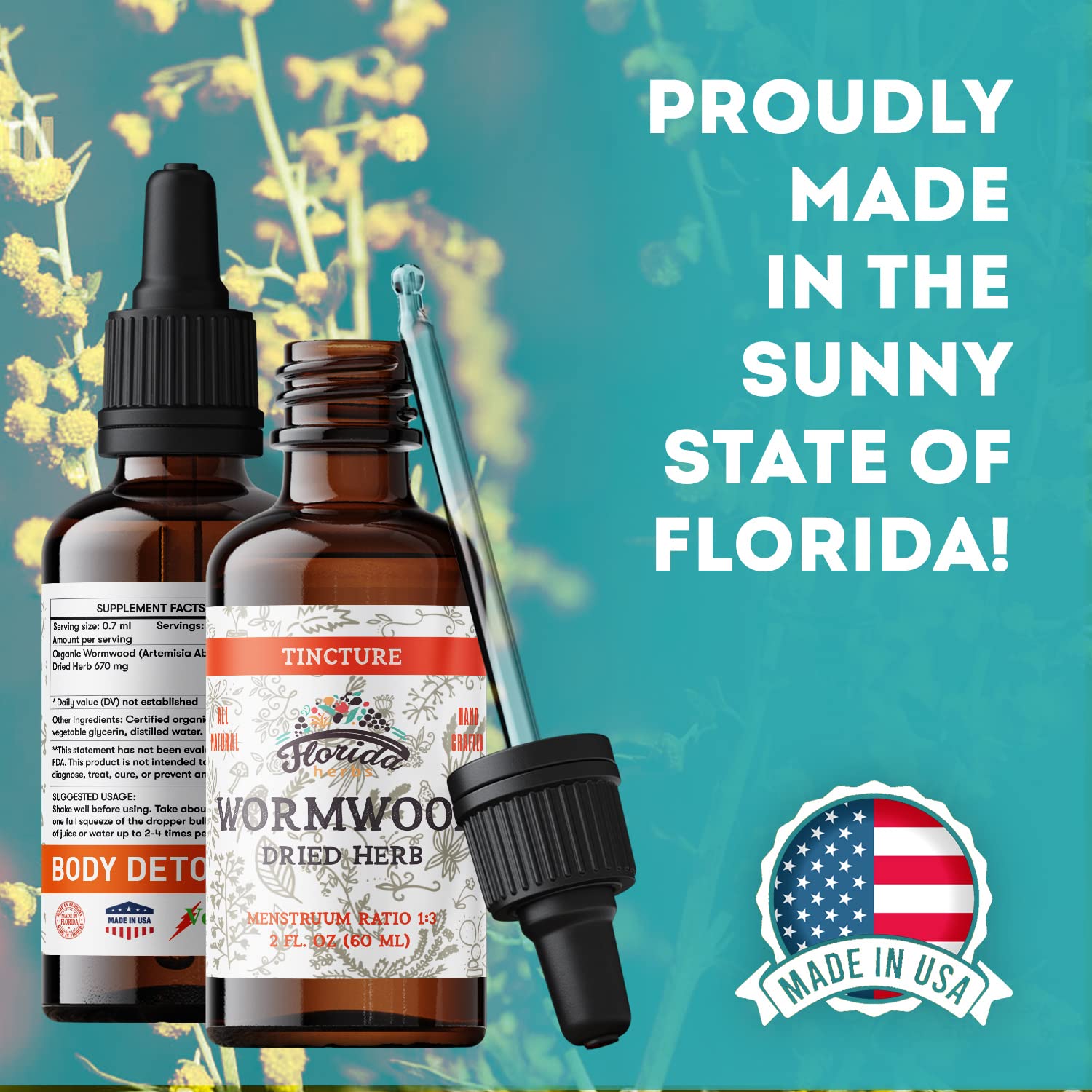 FLORIDA HERBS tintura de ajenjo vertida en vaso como ejemplo de uso práctico