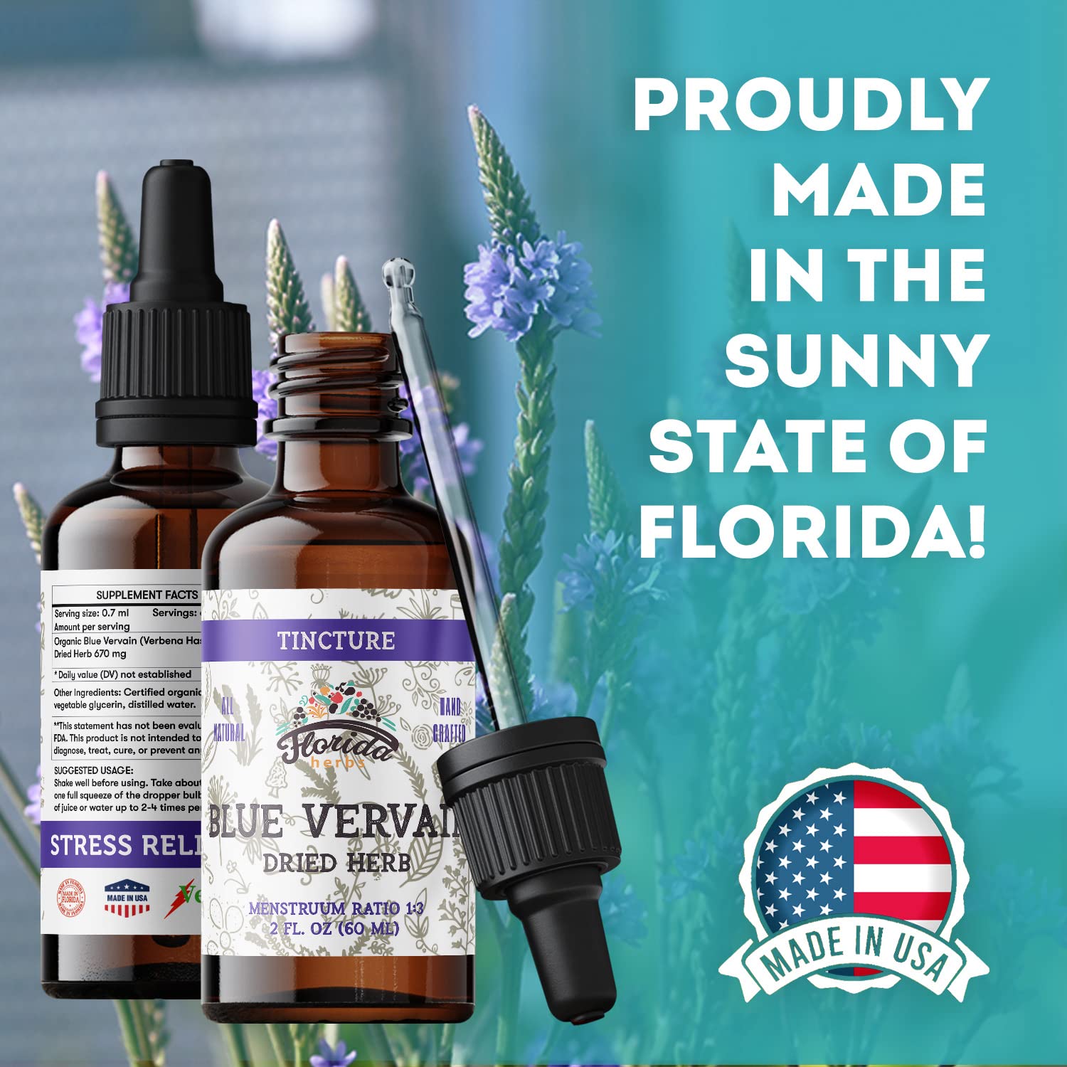 FLORIDA HERBS frasco en mano para mostrar escala real del extracto 2 oz