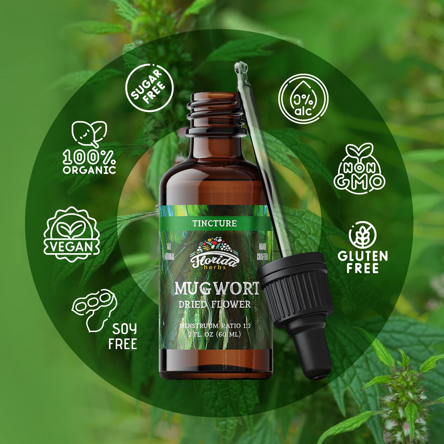 FLORIDA HERBS frasco en mano mostrando escala y facilidad de transporte