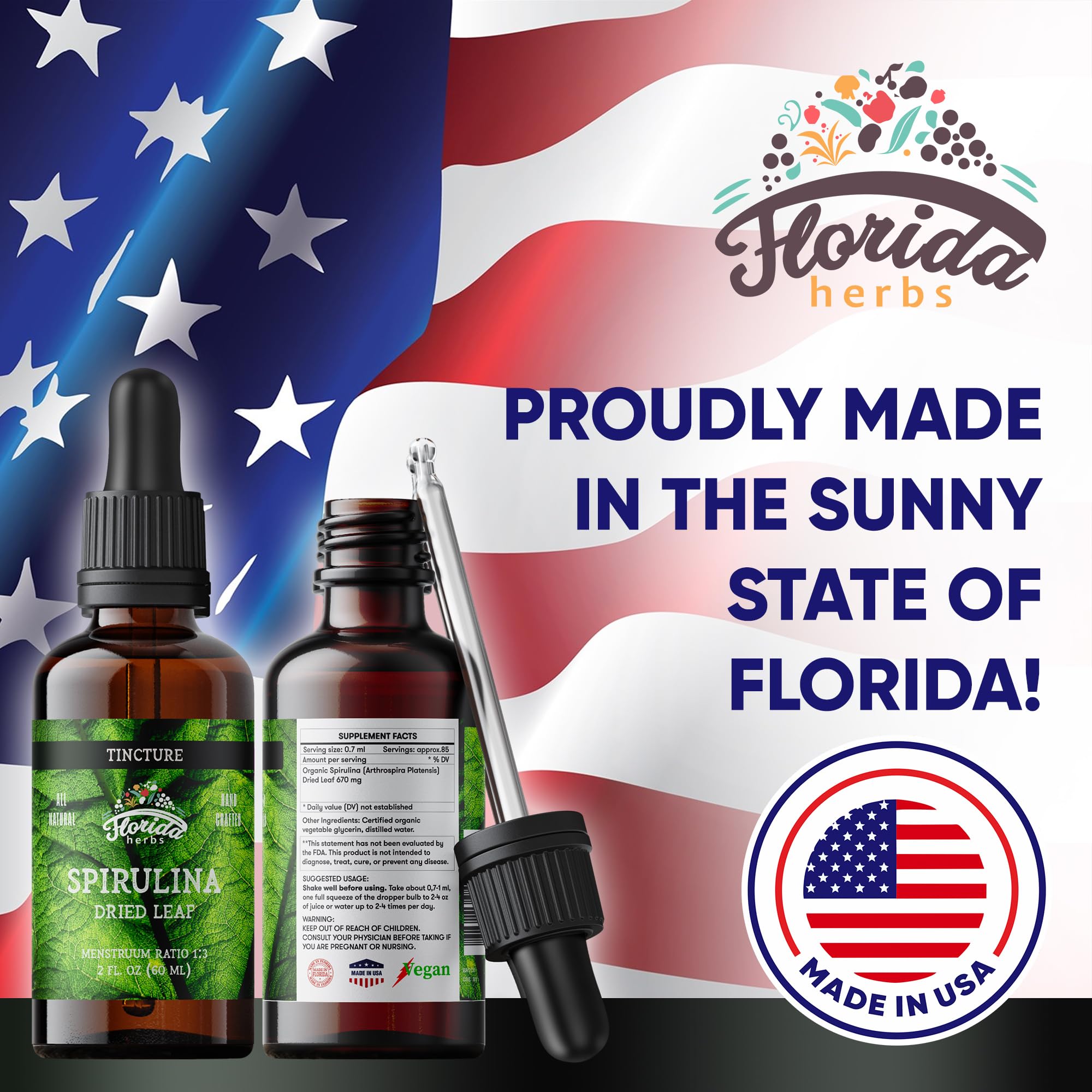 FLORIDA HERBS botella 60 ml junto a objetos cotidianos para comparar tamaño y portabilidad