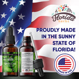 FLORIDA HERBS botella 60 ml junto a objetos cotidianos para comparar tamaño y portabilidad