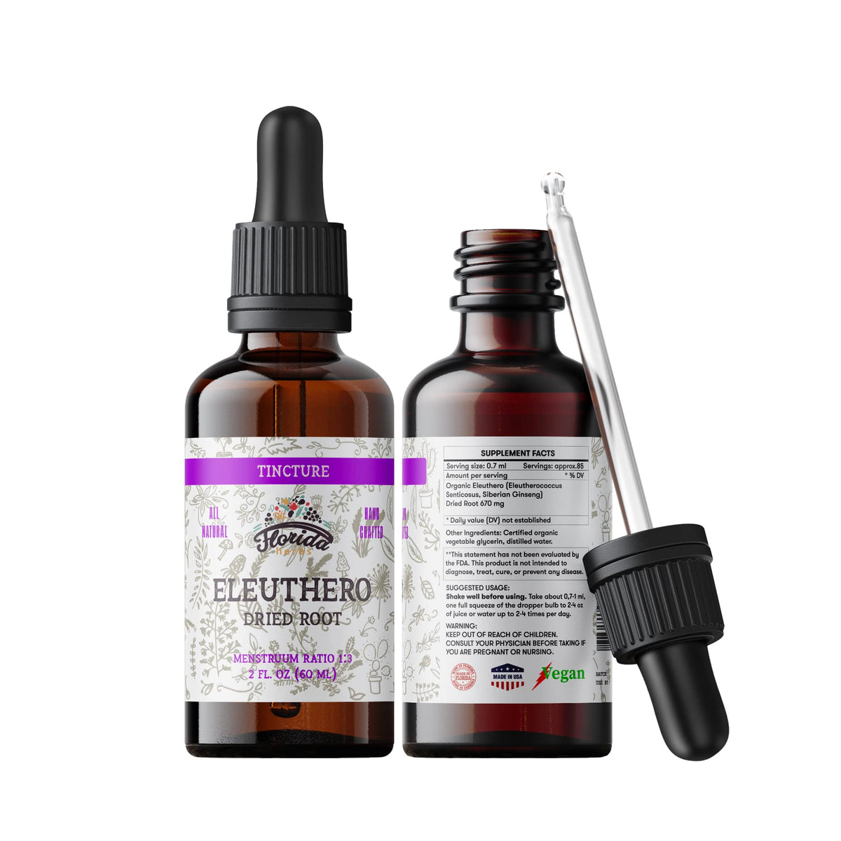 FLORIDA HERBS frasco frontal mostrando diseño y pureza