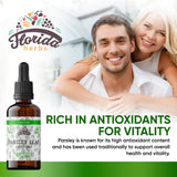 FLORIDA HERBS etiqueta en primer plano con ingredientes orgánicos visibles