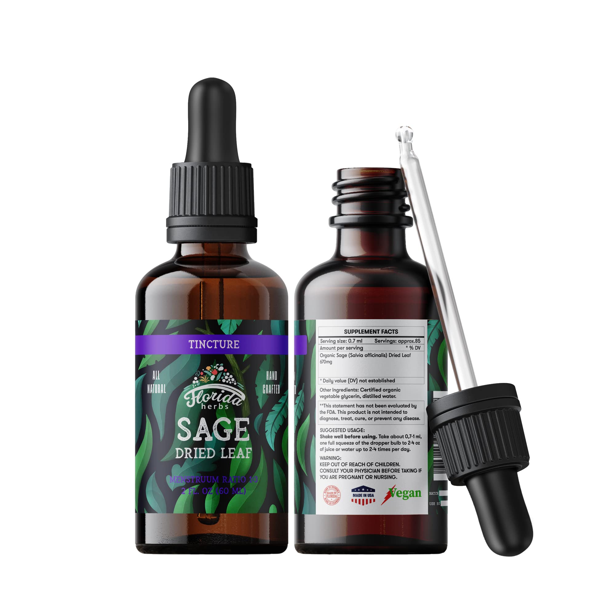 FLORIDA HERBS extracto de salvia frontal mostrando envase compacto y etiqueta clara