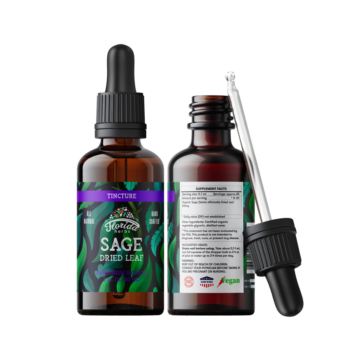 FLORIDA HERBS extracto de salvia frontal mostrando envase compacto y etiqueta clara