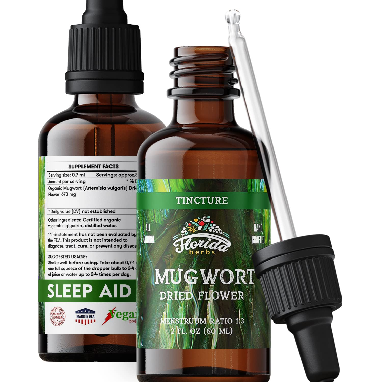 FLORIDA HERBS frasco frontal de extracto de artemisa para dosificación práctica