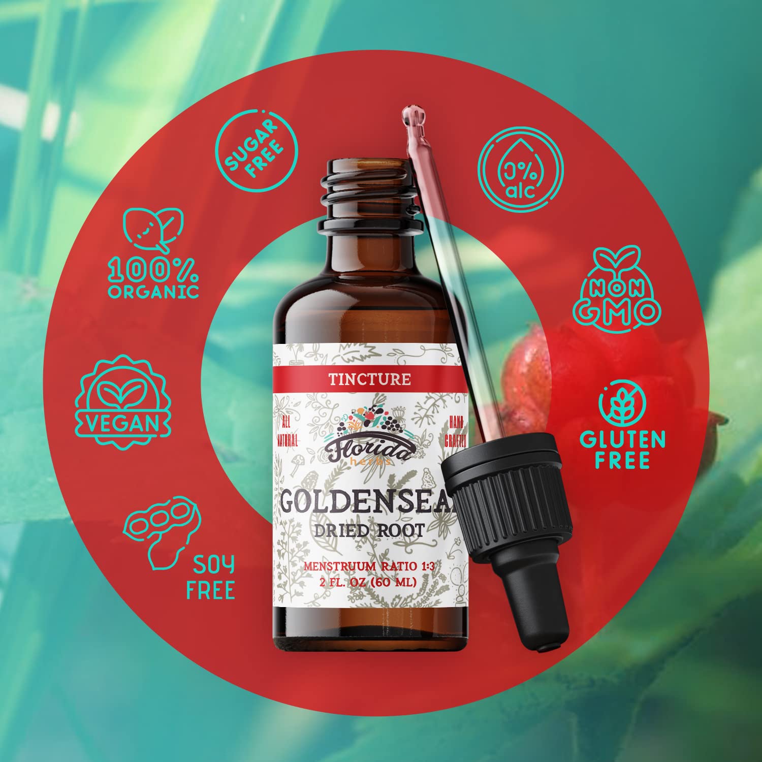 FLORIDA HERBS raíz de goldenseal cruda, origen vegetal claro
