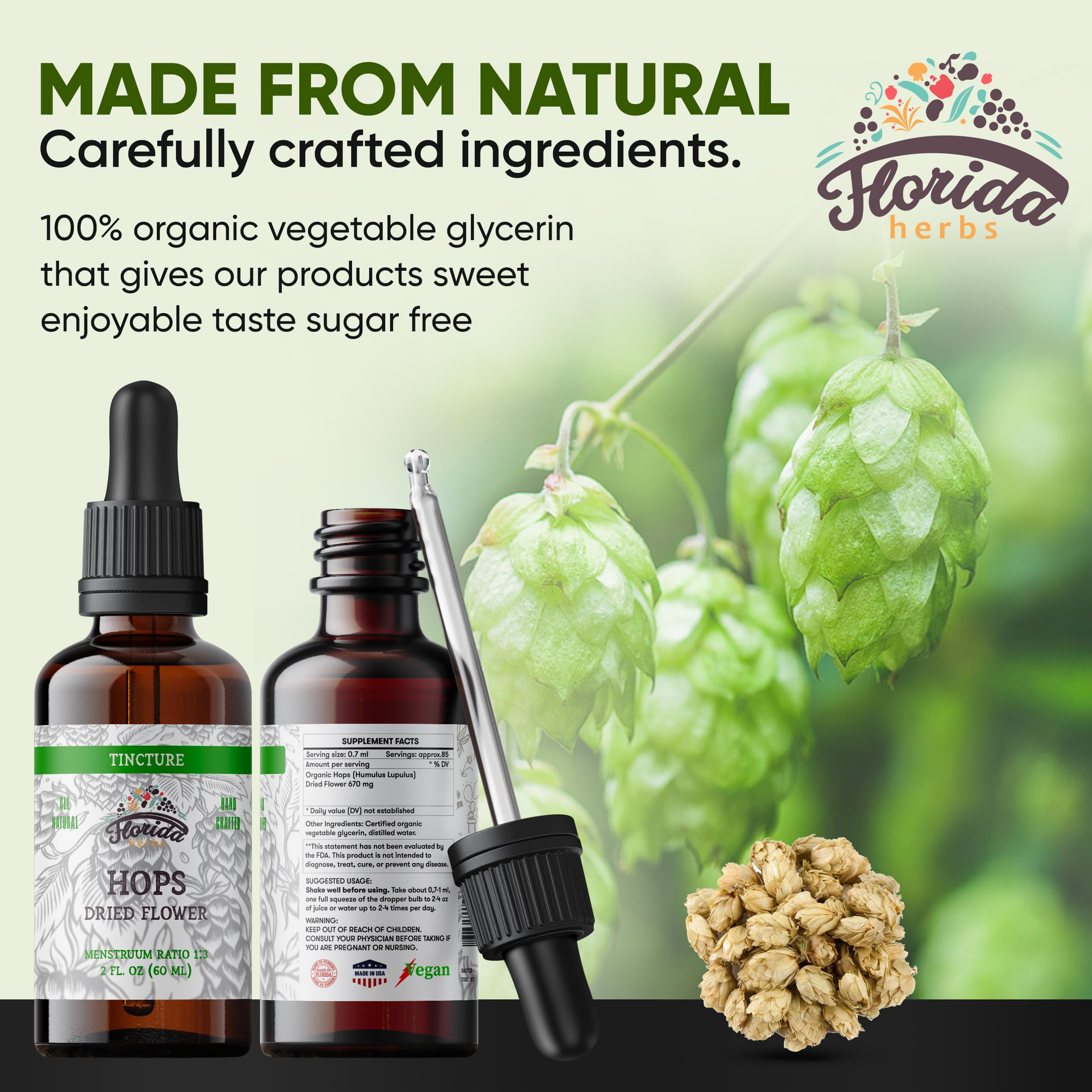 FLORIDA HERBS primer plano de flores secas de lúpulo y textura natural