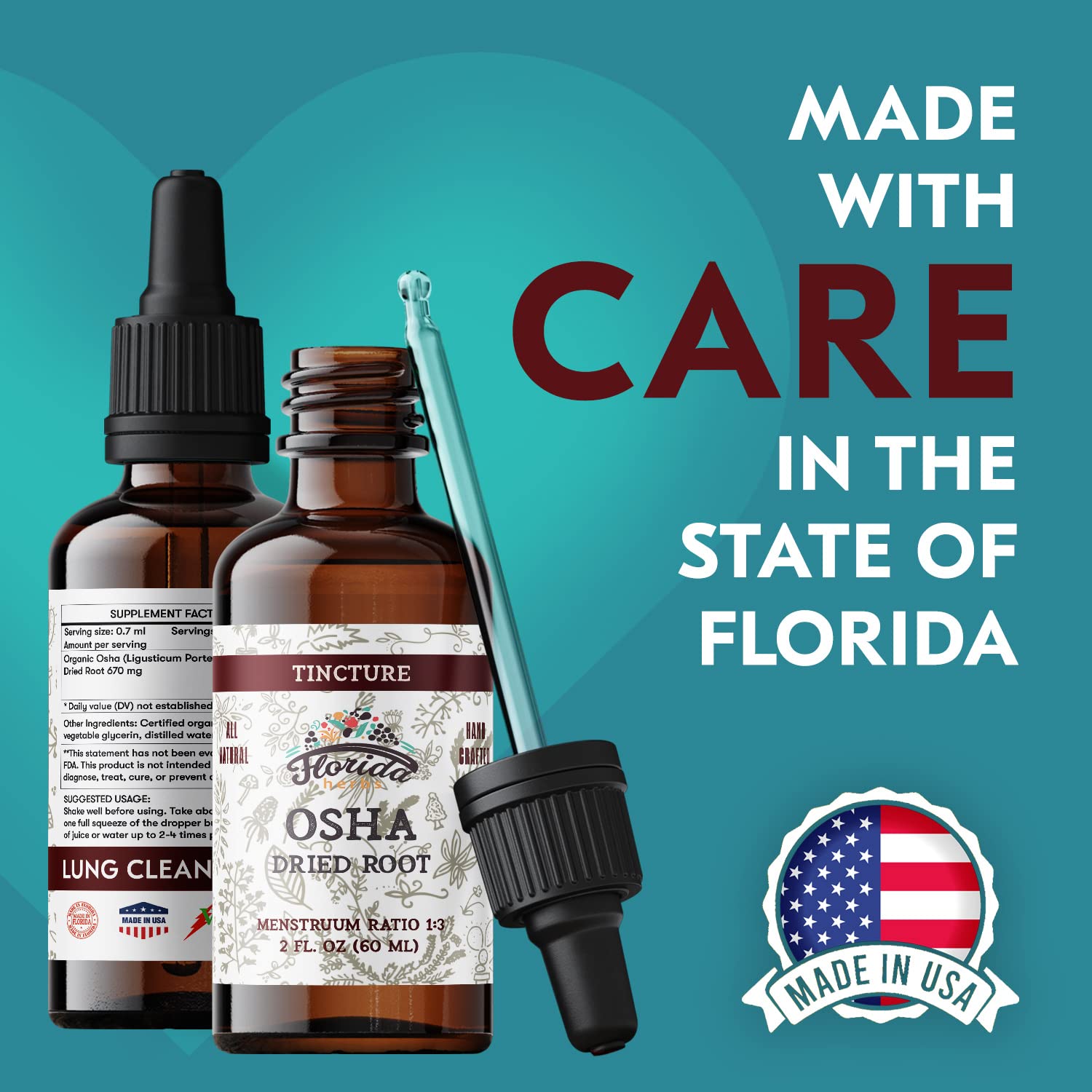 FLORIDA HERBS frasco en escenario natural sugerente de bienestar