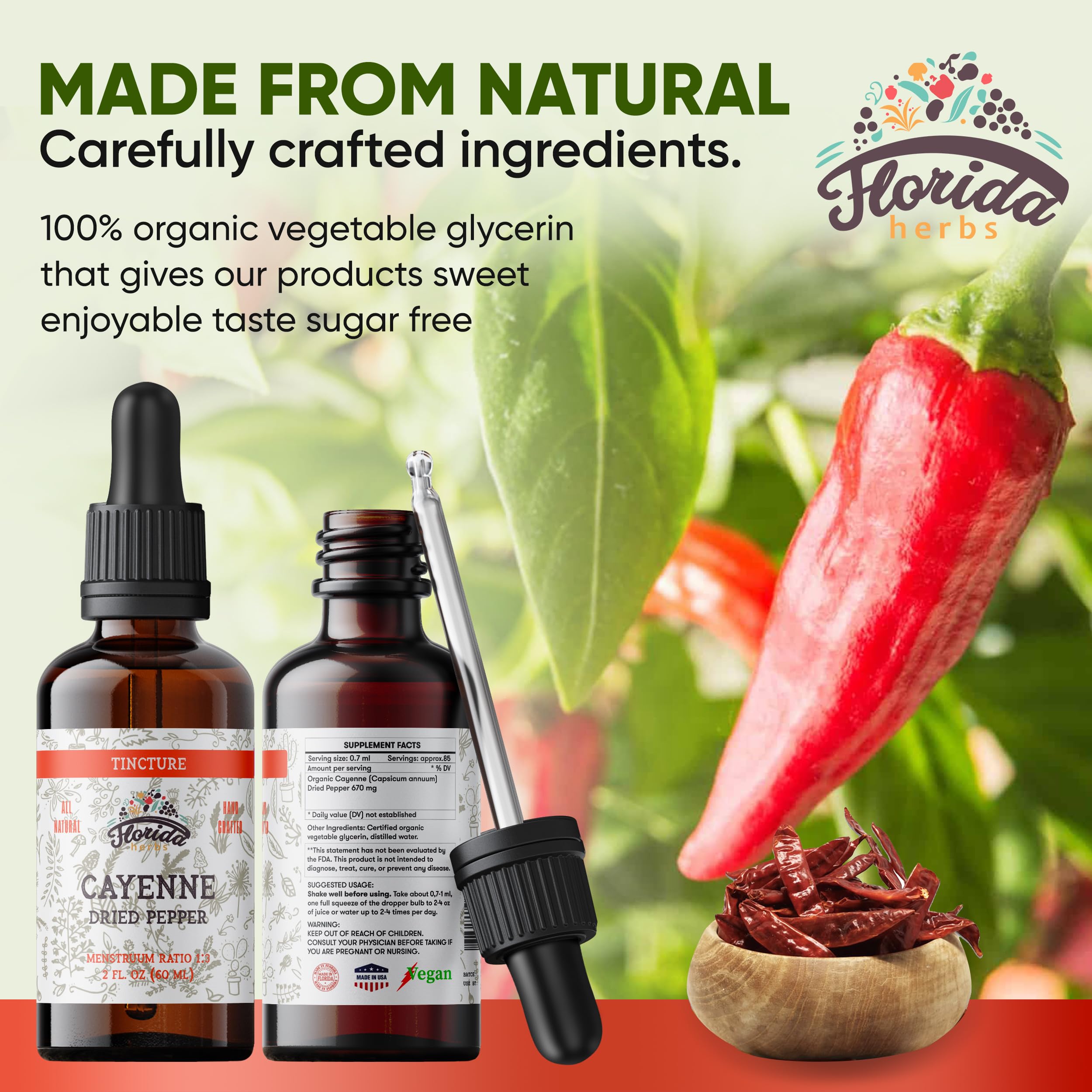 FLORIDA HERBS primer plano de textura viscosa en glicerina vegetal, fácil dosificar