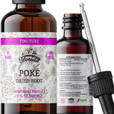 FLORIDA HERBS frasco frontal de tintura de raíz de poke, formato 60 ml y etiqueta orgánica