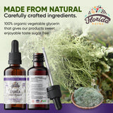 FLORIDA HERBS detalle de etiqueta con información orgánica y sin alcohol