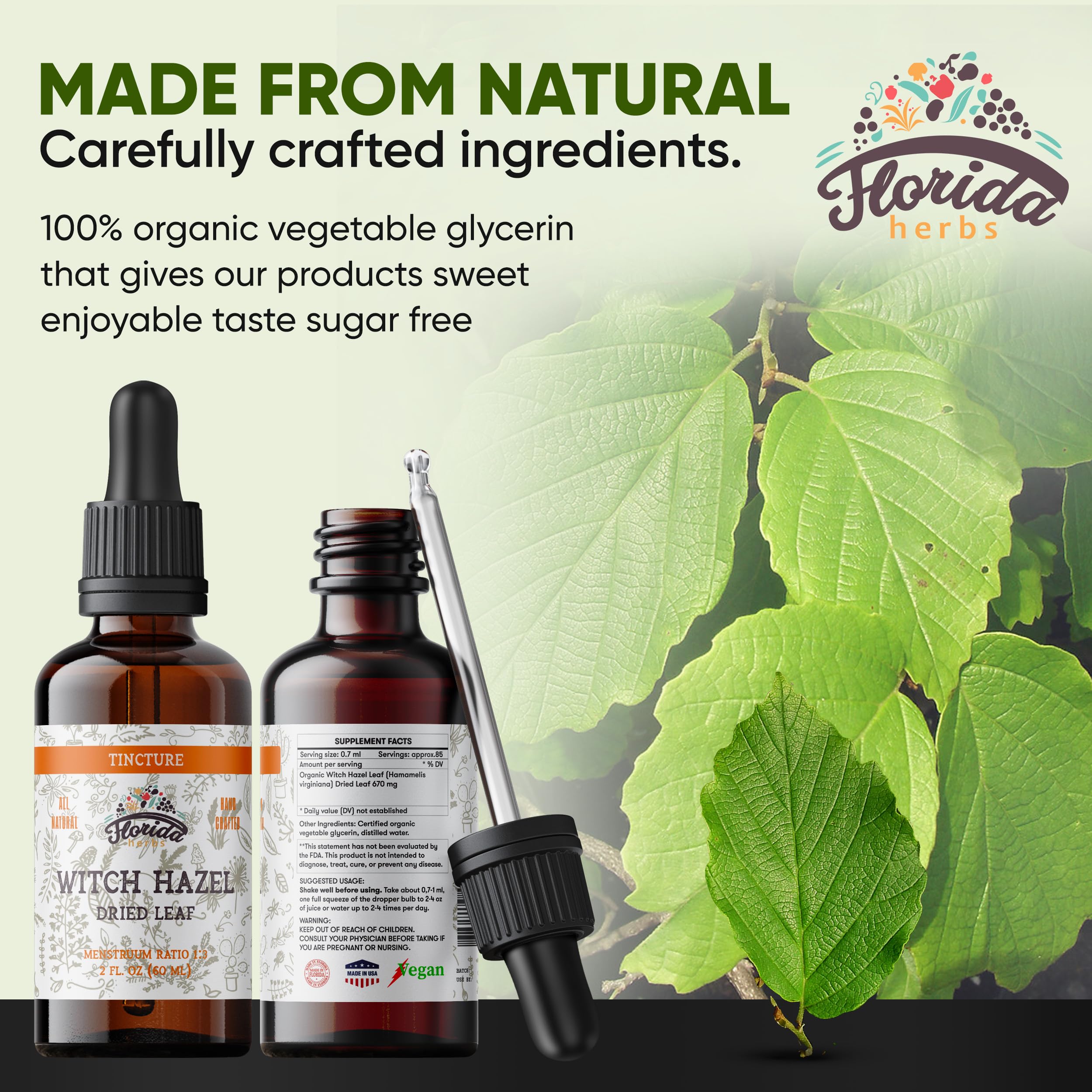 FLORIDA HERBS tintura en mano midiendo gotas para uso práctico