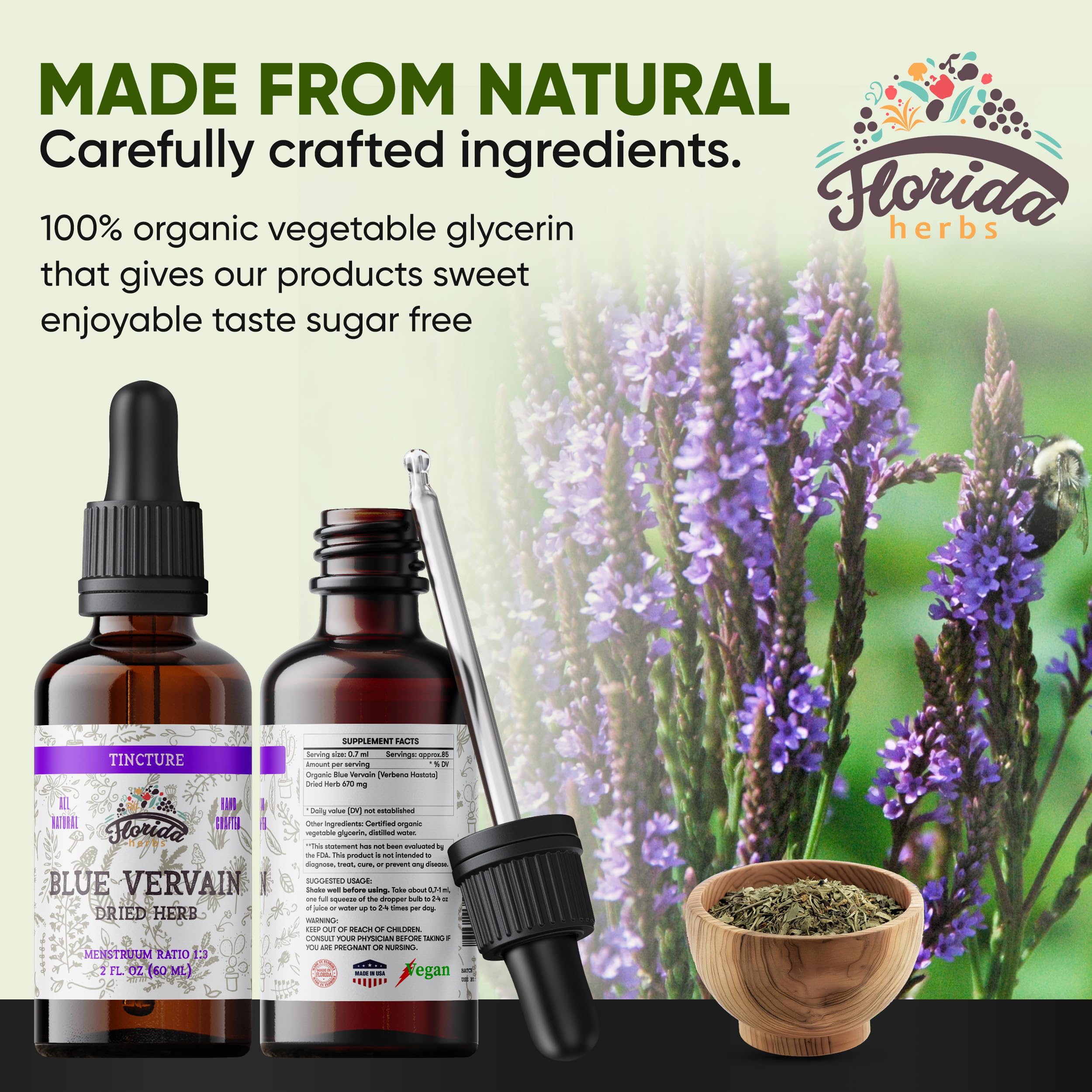 FLORIDA HERBS botella con cuentagotas en uso sobre mesa de rutina de bienestar
