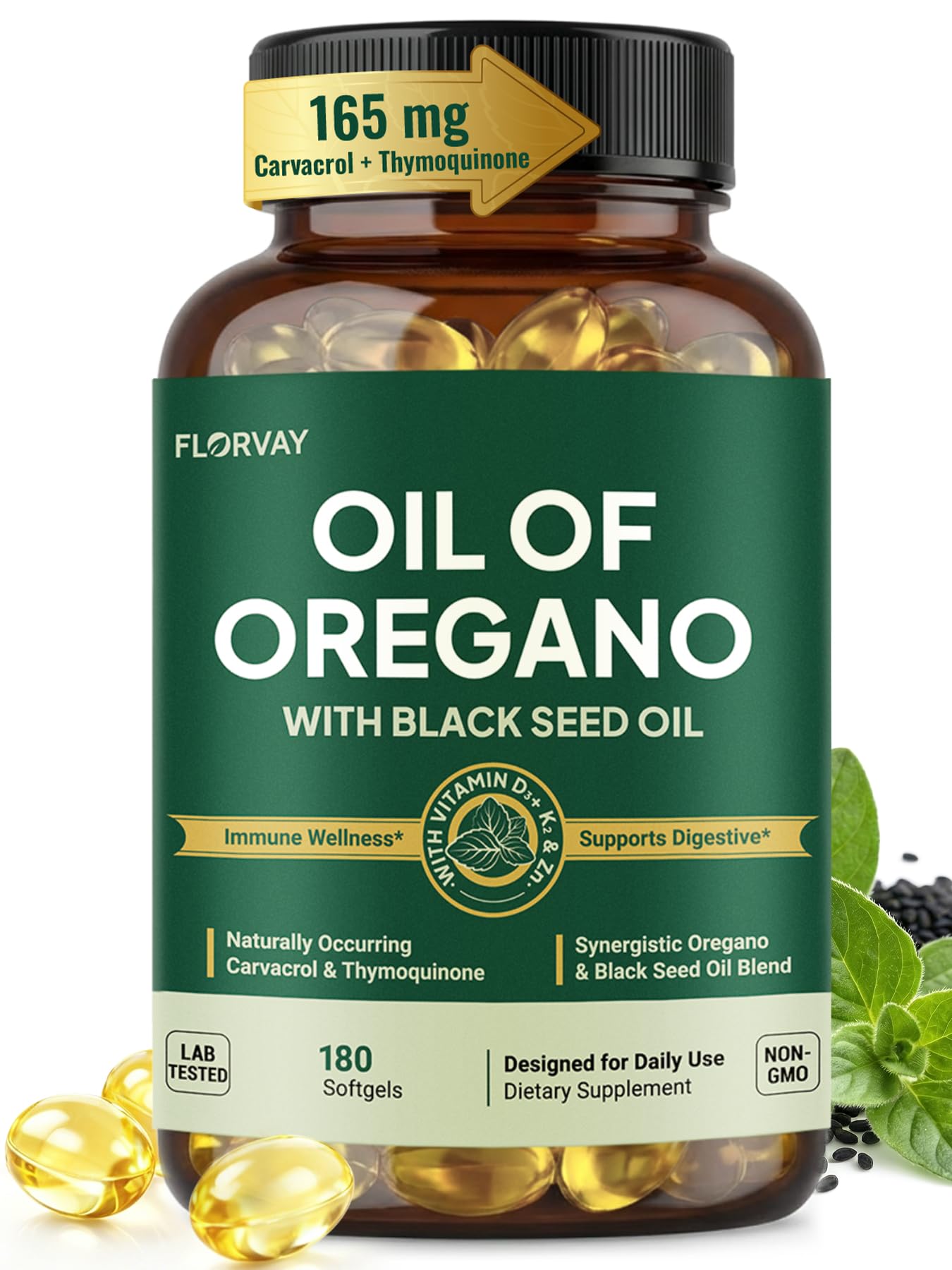 Florvay frasco frontal mostrando 180 cápsulas y rotulado claro
