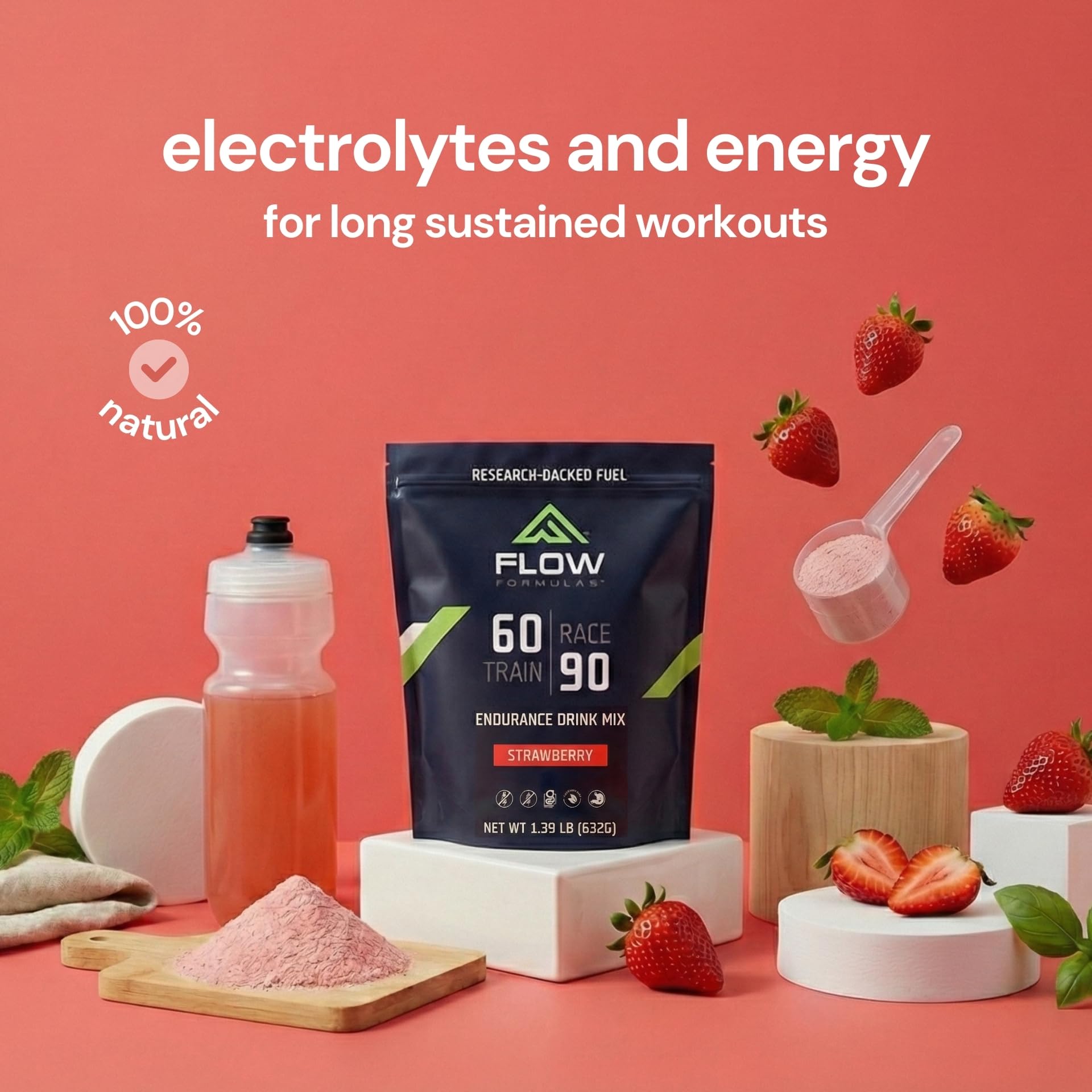 Flow Formulas bebida preparada en mano de atleta, hidratación y energía inmediata