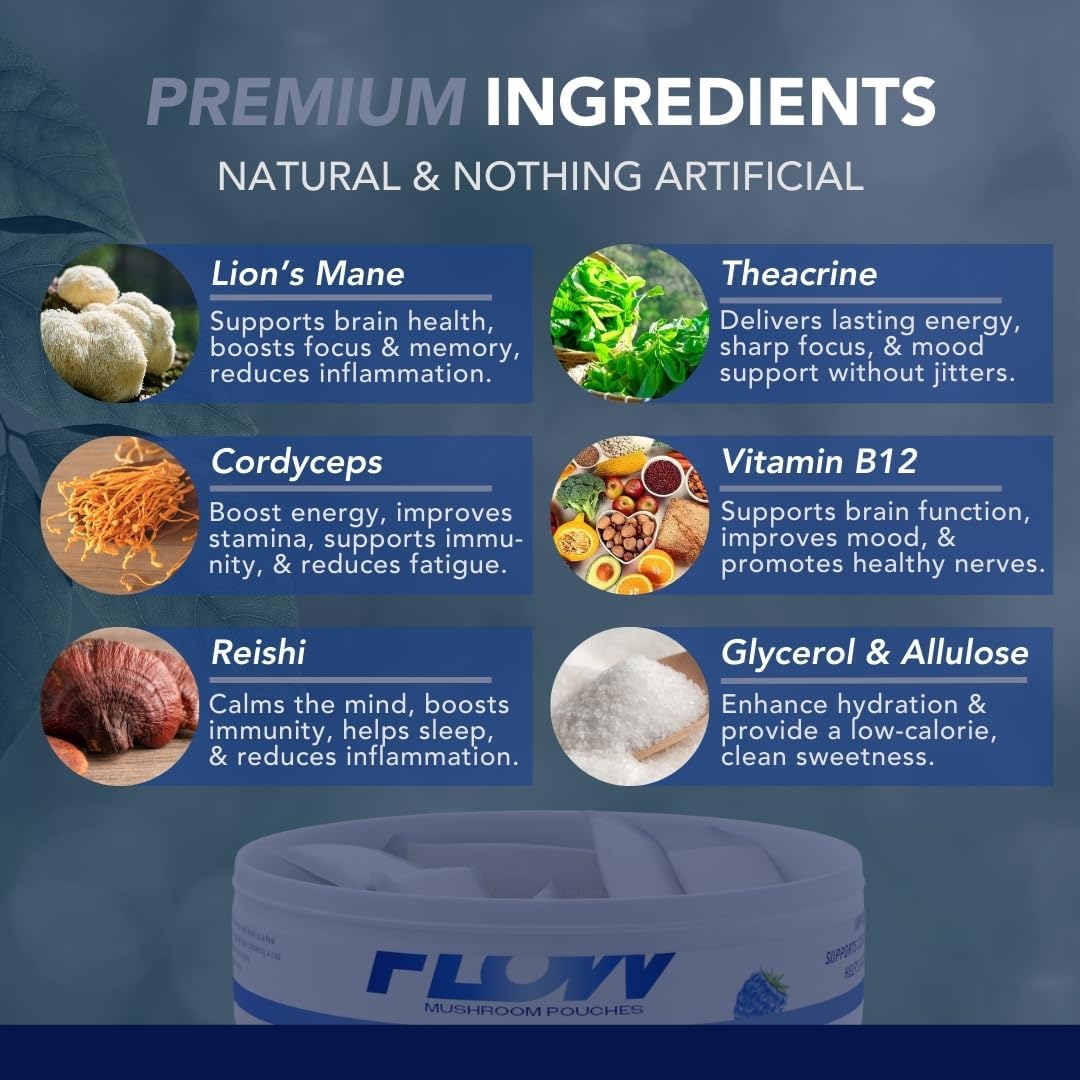 Flow Pouches primer plano del sabor Blue Razz con aspecto apetecible