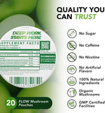 Etiqueta de Flow Pouches con lista de ingredientes y declaración sin nicotina para claridad