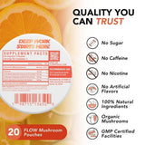 Flow Pouches etiqueta de ingredientes resaltando mezcla de hongos funcionales