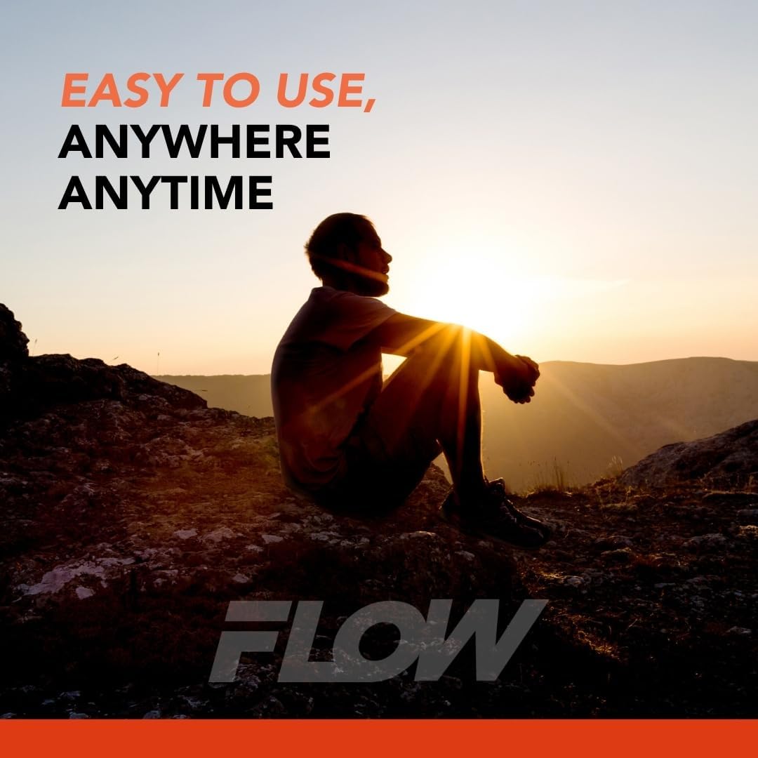 Flow Pouches fondo cítrico con latas enfatizando sabor refrescante