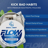 Flow Pouches lata abierta revelando 20 sobres listos para usar
