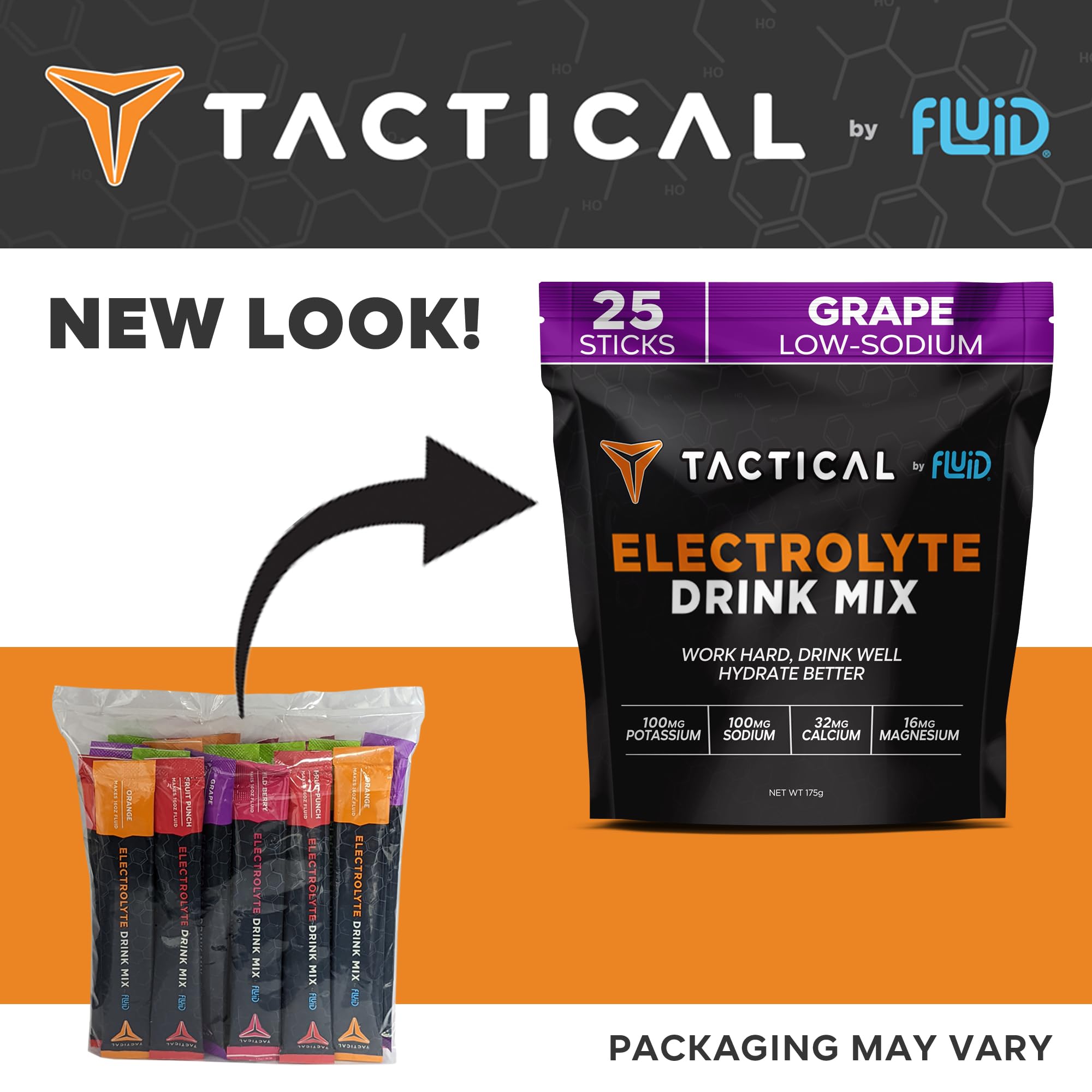 Fluid Tactical presentación de cinco sabores frutales en sobres