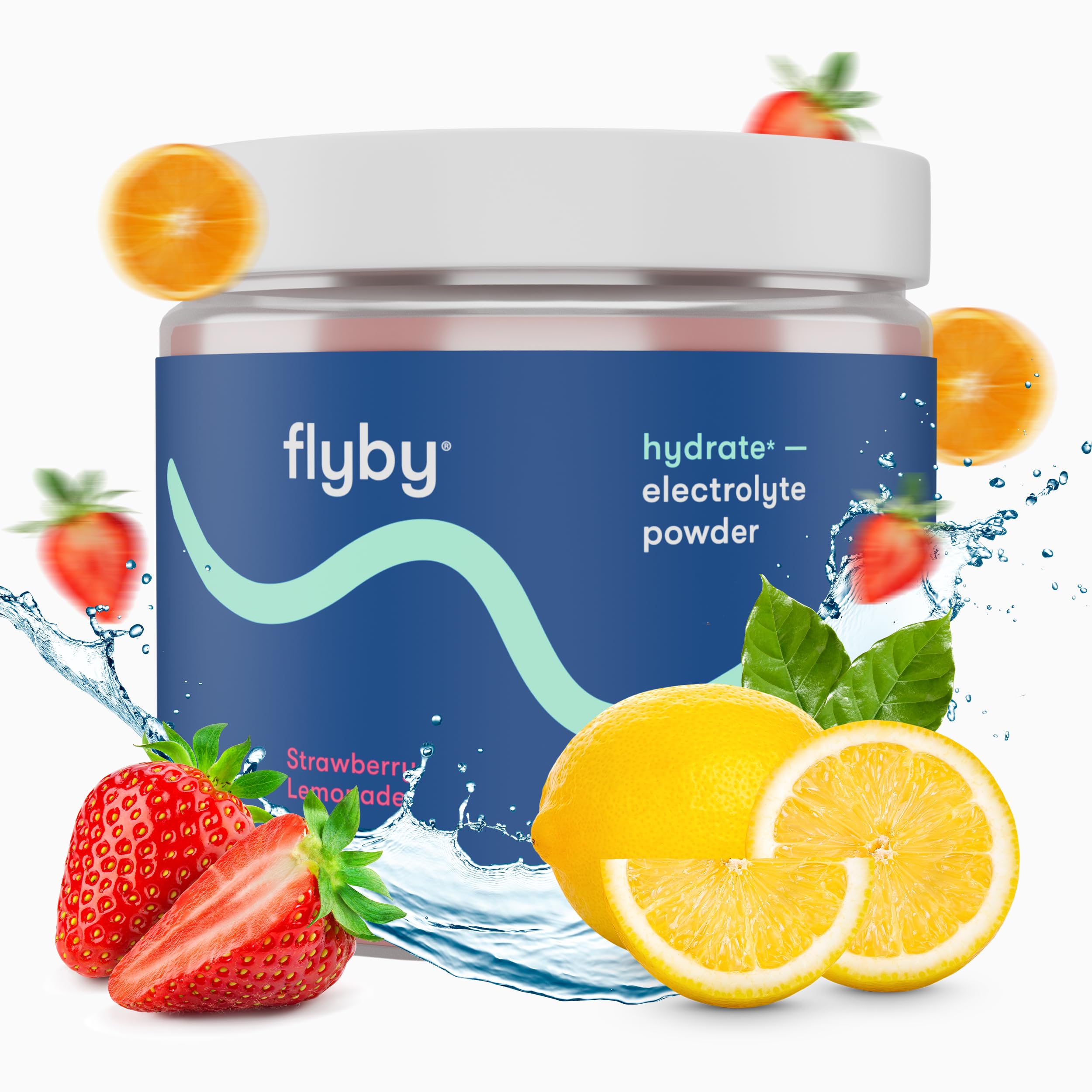 Sachet Flyby junto a botella para mostrar tamaño y portabilidad