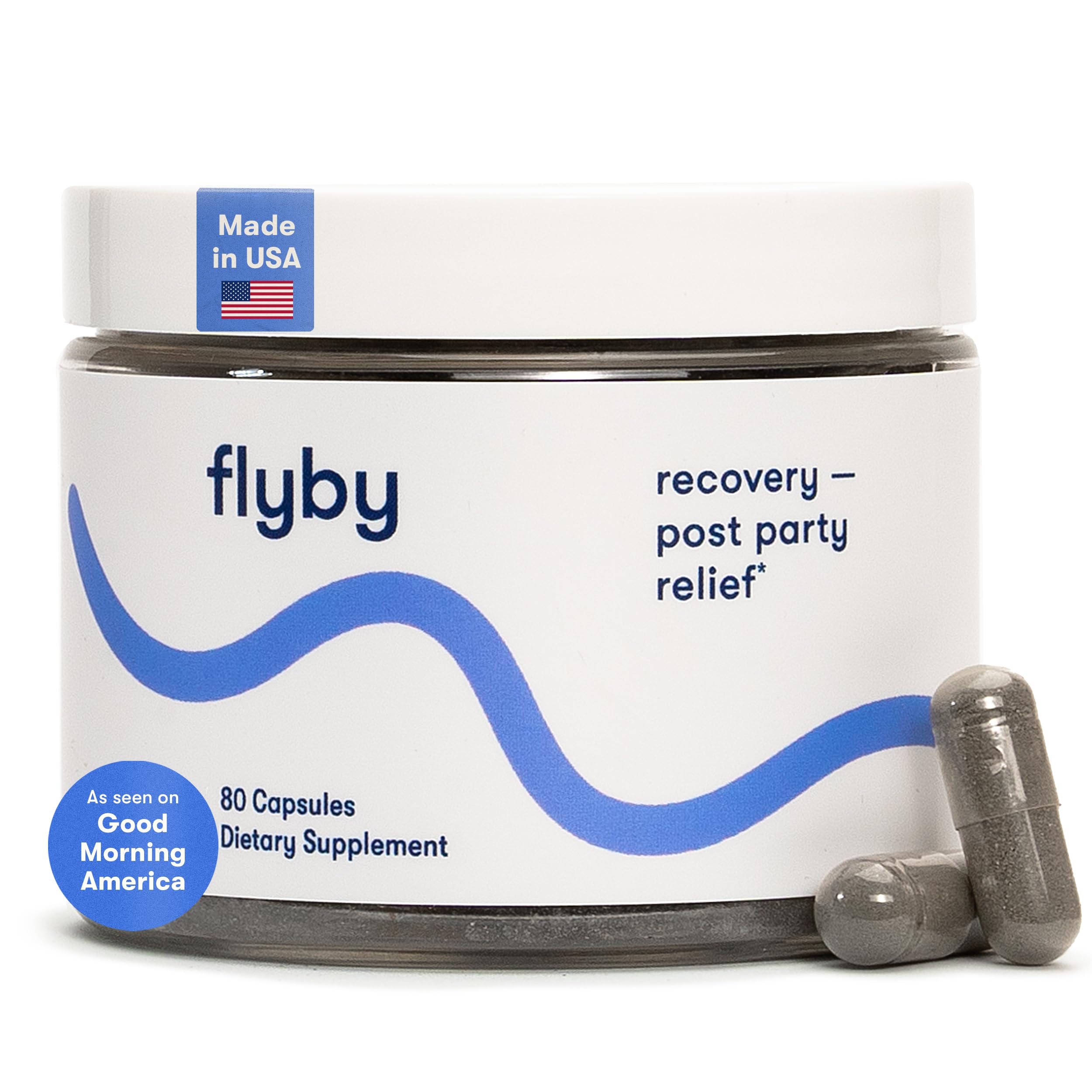 Flyby frasco frontal mostrando el envase y beneficios visibles