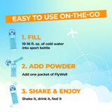 FlyWell polvo disuelto en vaso, hidratación rápida y sabor maracuyá