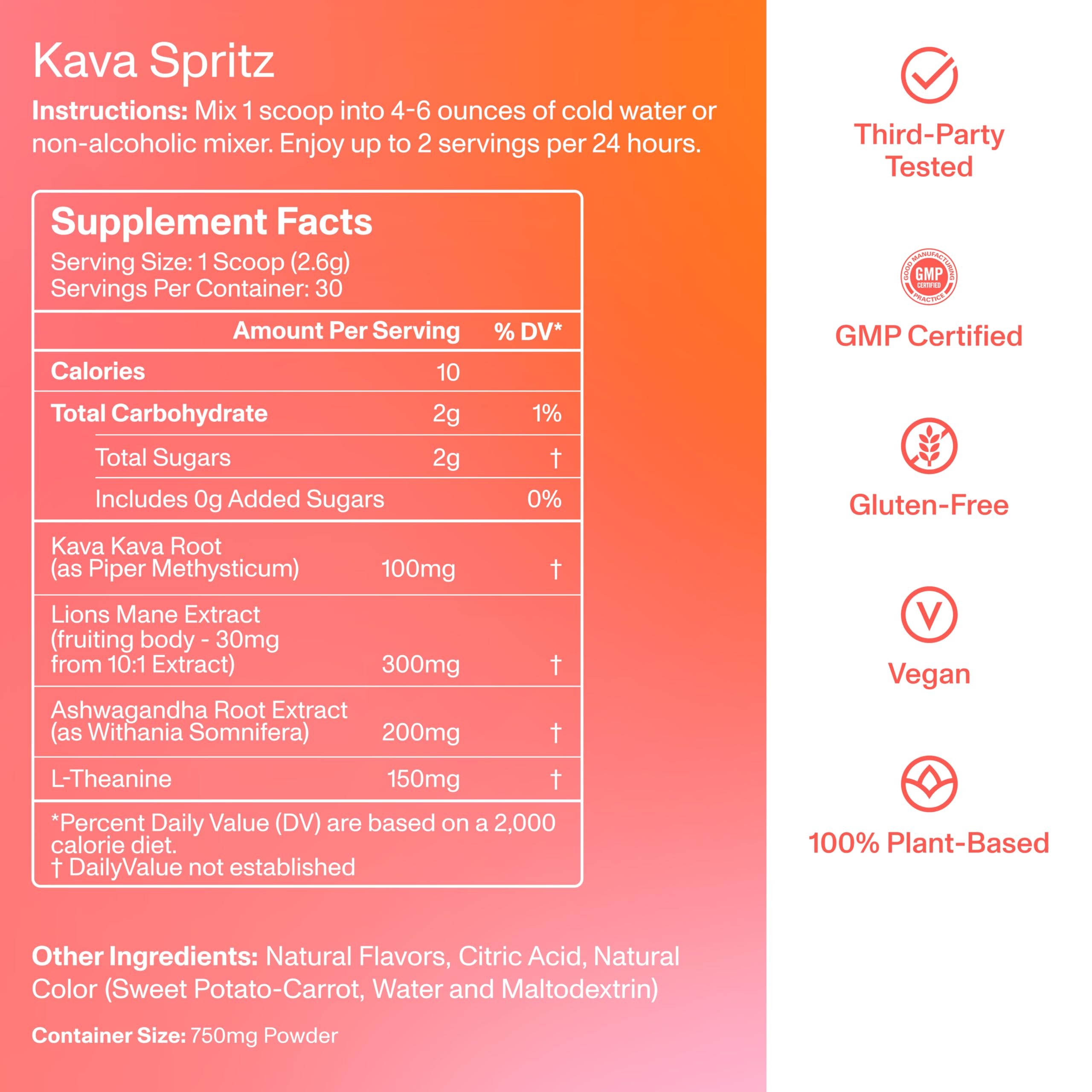 Detalle de ingredientes FOCL kava y lion's mane destacando apoyo a calma y claridad
