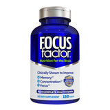 Focus Factor envase frontal mostrando 150 cápsulas y beneficios diarios