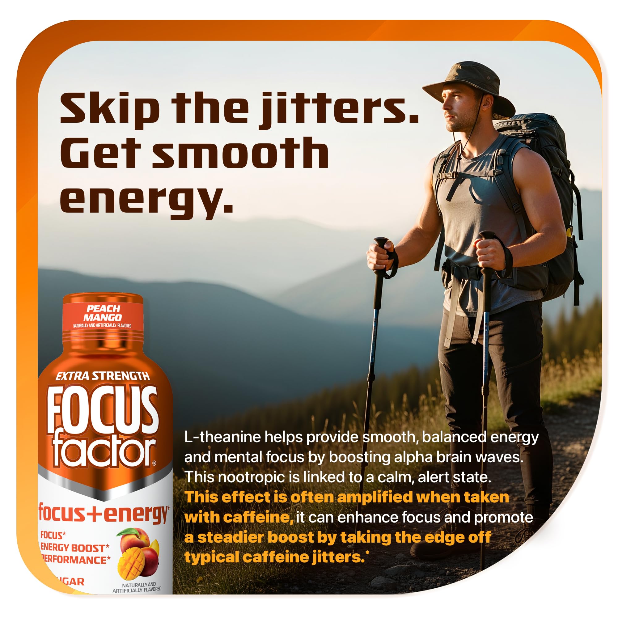 Focus Factor cierre y color del líquido para evidencia de sabor durazno