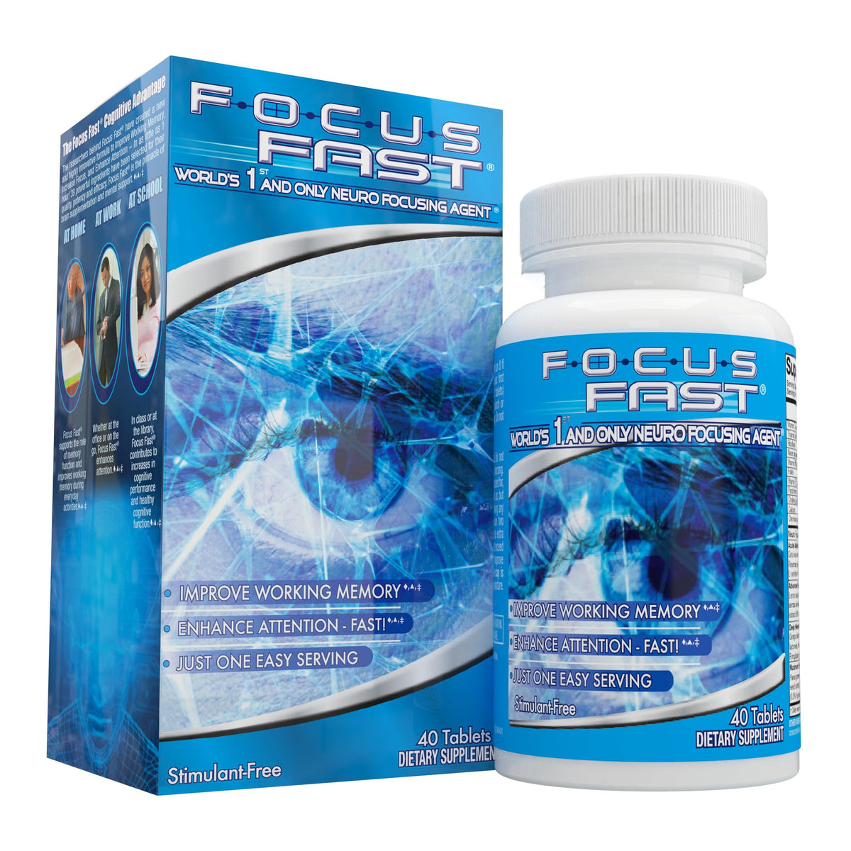 Focus Fast vista frontal del envase que transmite confianza y enfoque