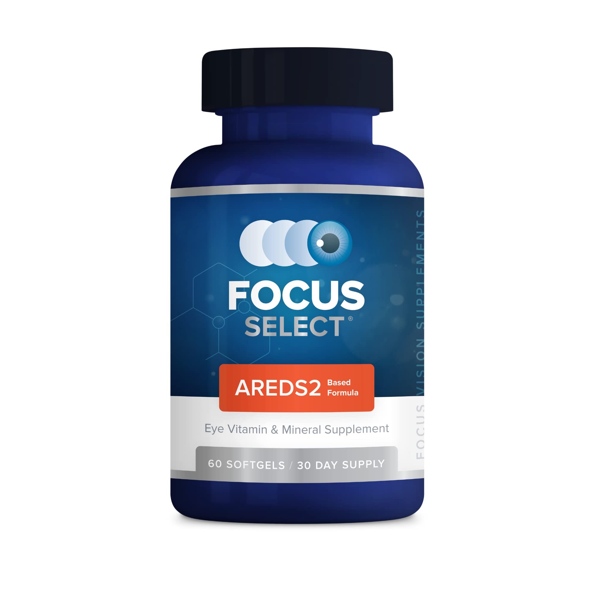 Focus Vision Supplements botella frontal mostrando el envase y beneficio de apoyo macular