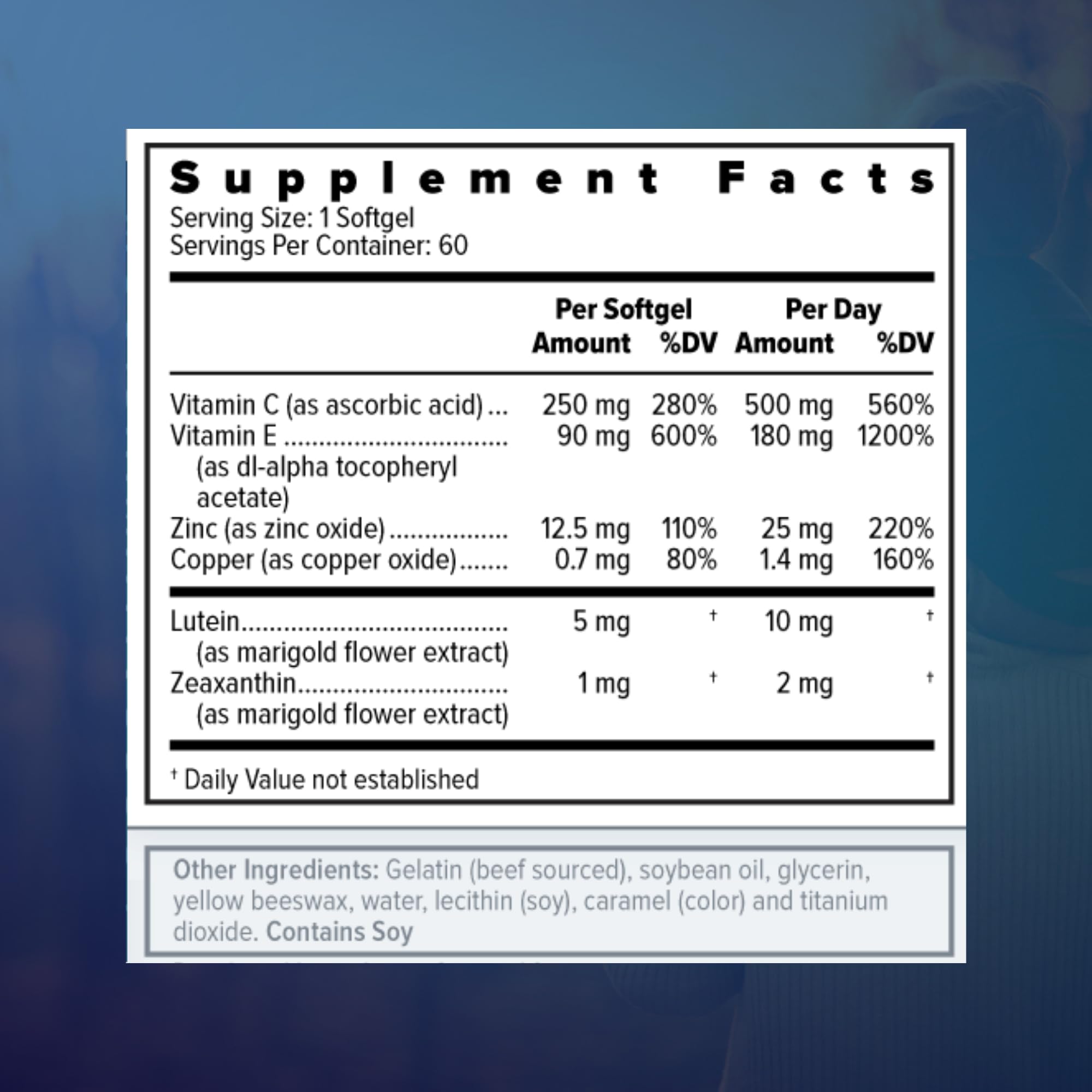 Focus Vision Supplements primer plano del softgel fácil de tragar y textura suave