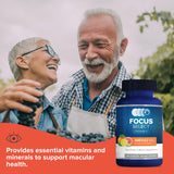 Focus Vision Supplements etiqueta de ingredientes destacando luteína, zeaxantina y bajo zinc