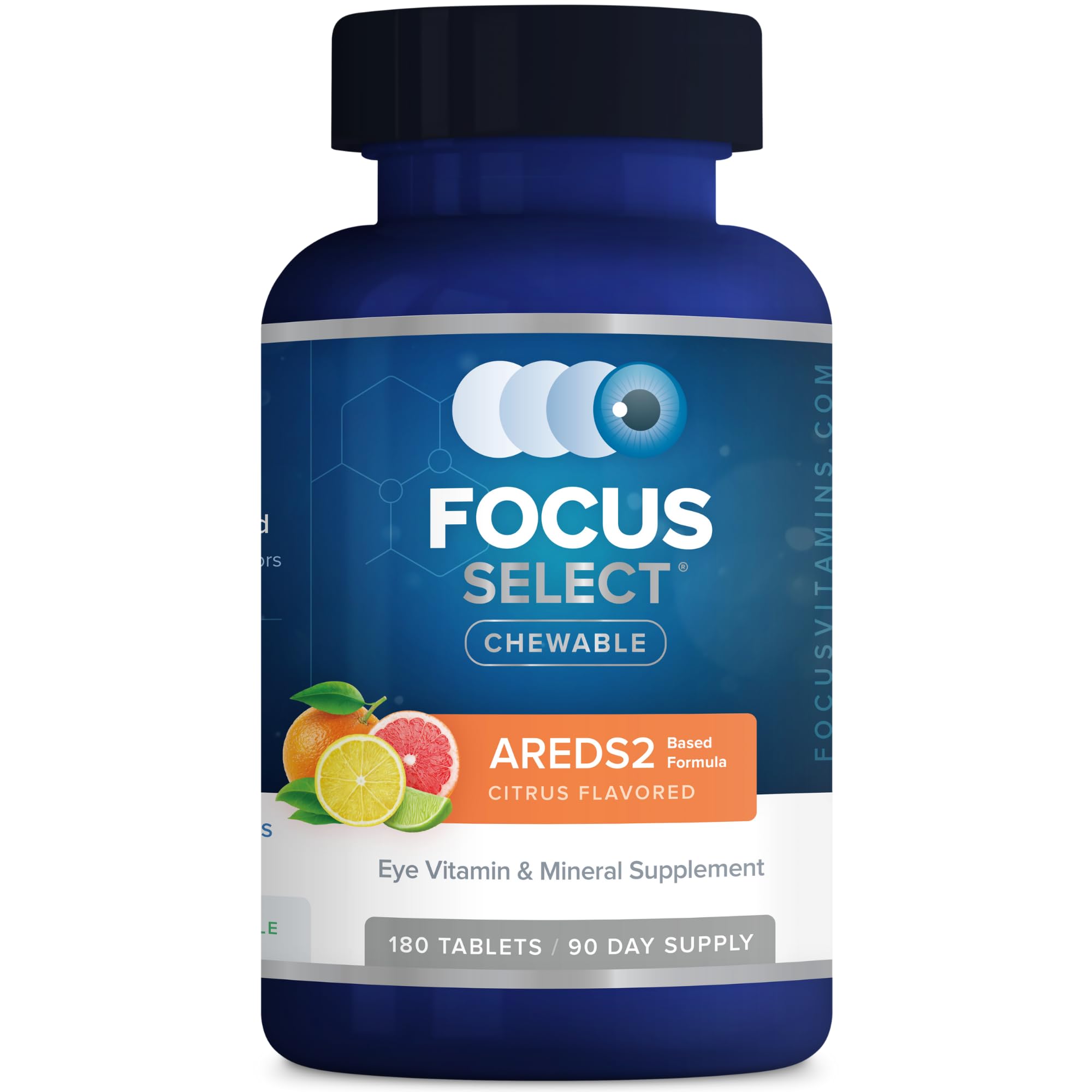 Focus Vision Supplements frente del empaque mostrando 180 tabletas y beneficio de suministro de 90 días