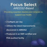 Focus Vision Supplements caja abierta con 360 softgels para suministro de 180 días