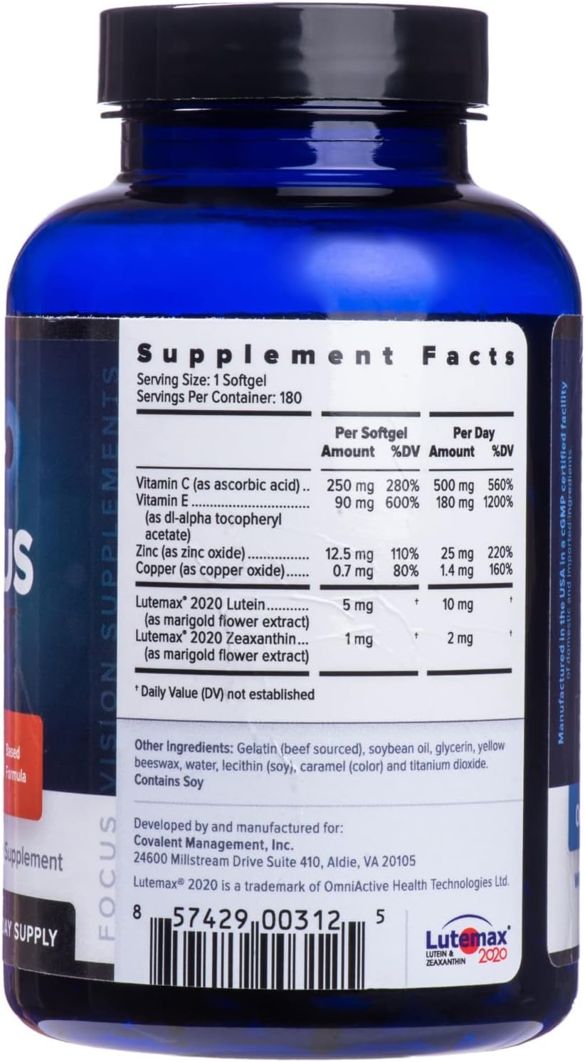 Focus Vision Supplements primer plano del softgel destacando textura y fácil ingestión