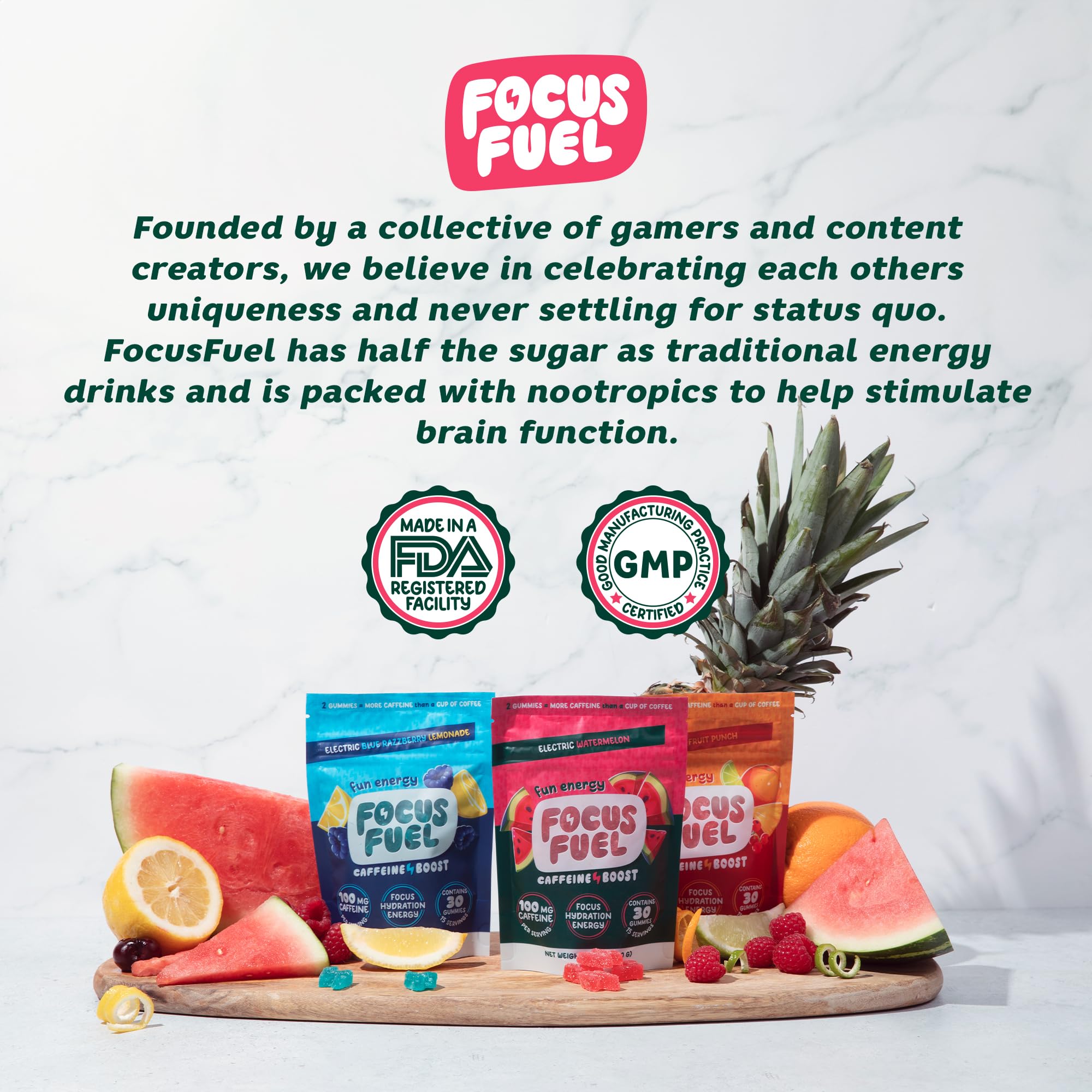 FocusFuel bote abierto mostrando las 15 porciones accesibles