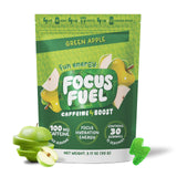 FocusFuel empaque frontal mostrando sabor manzana verde y beneficios claros