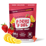 FocusFuel envase frente mostrando diseño y porciones, práctico para llevar