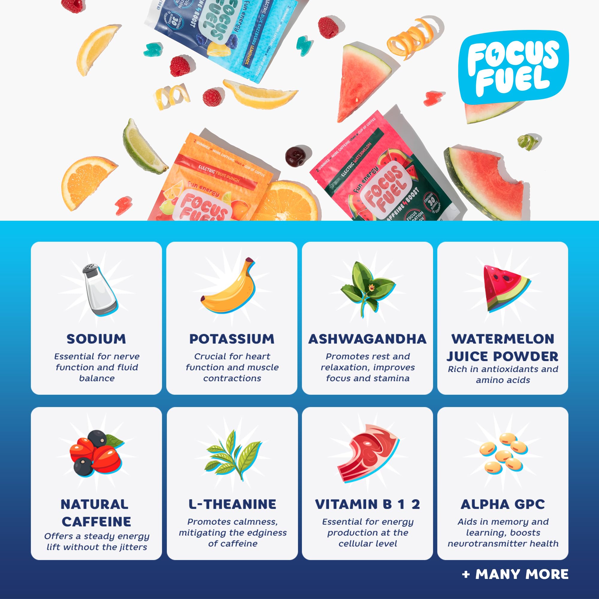 FocusFuel gomita en escritorio de trabajo, apoya concentración rápida