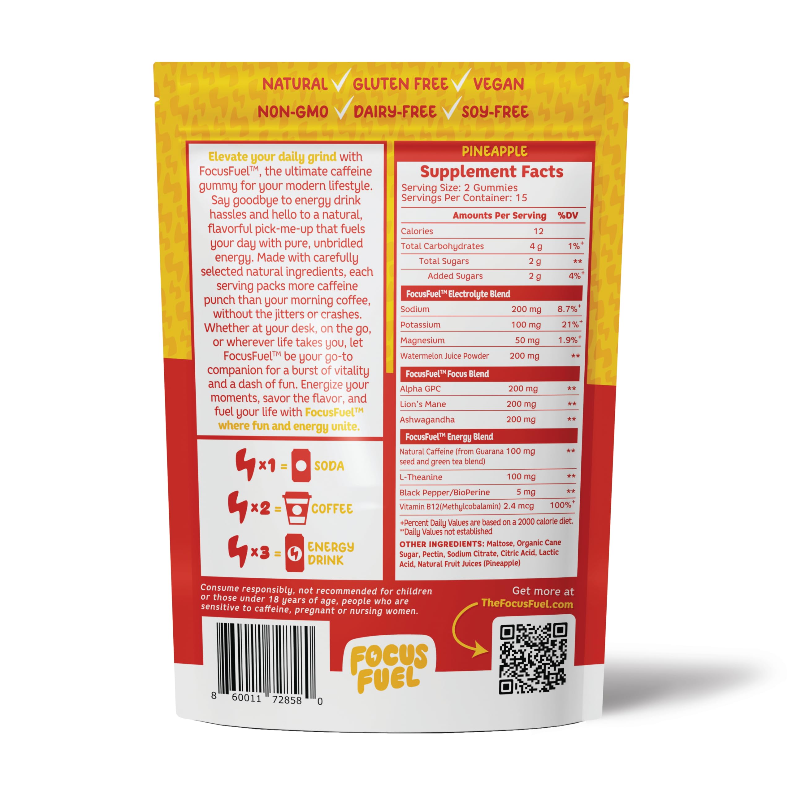 FocusFuel primer plano textura de gomita, muestra jugo real y suavidad