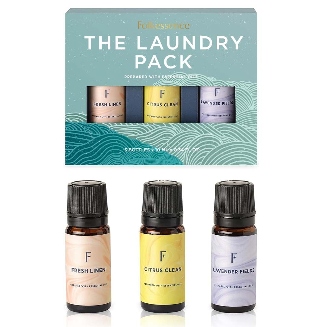 Folkulture pack frontal de tres aceites para lavandería, perfuma telas fácilmente
